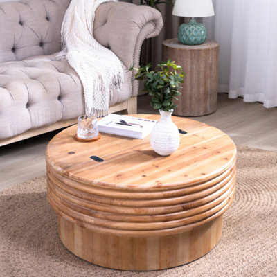 Table basse ronde en bois avec rangement caché