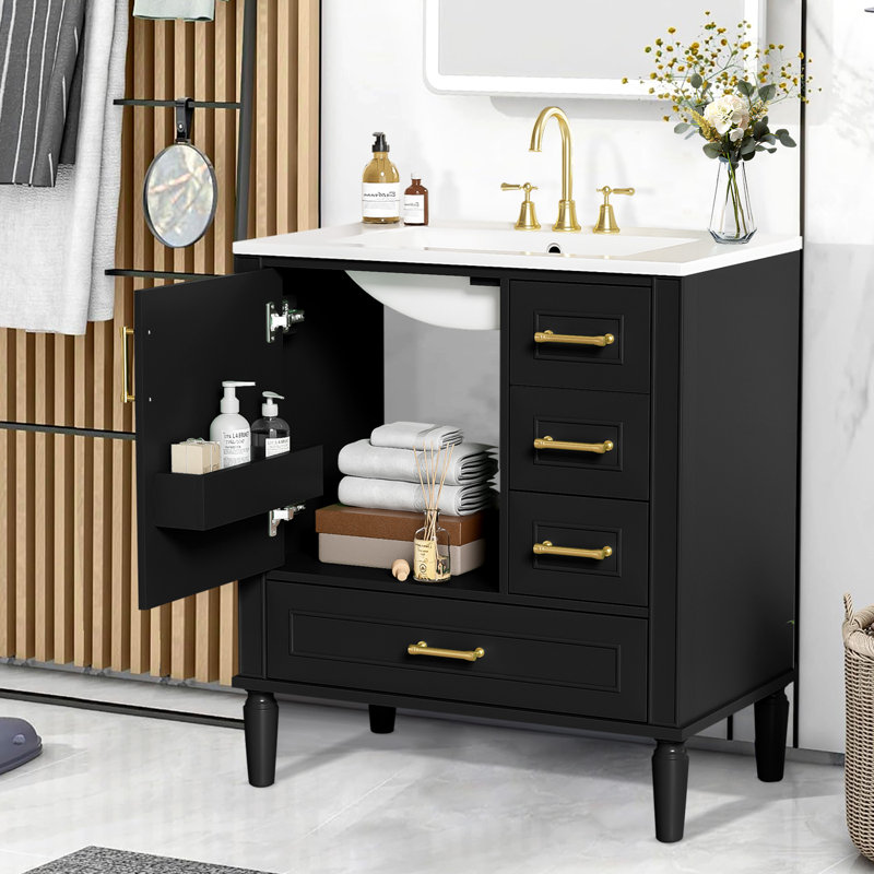 Meuble-lavabo moderne avec lavabo en céramique, Noir