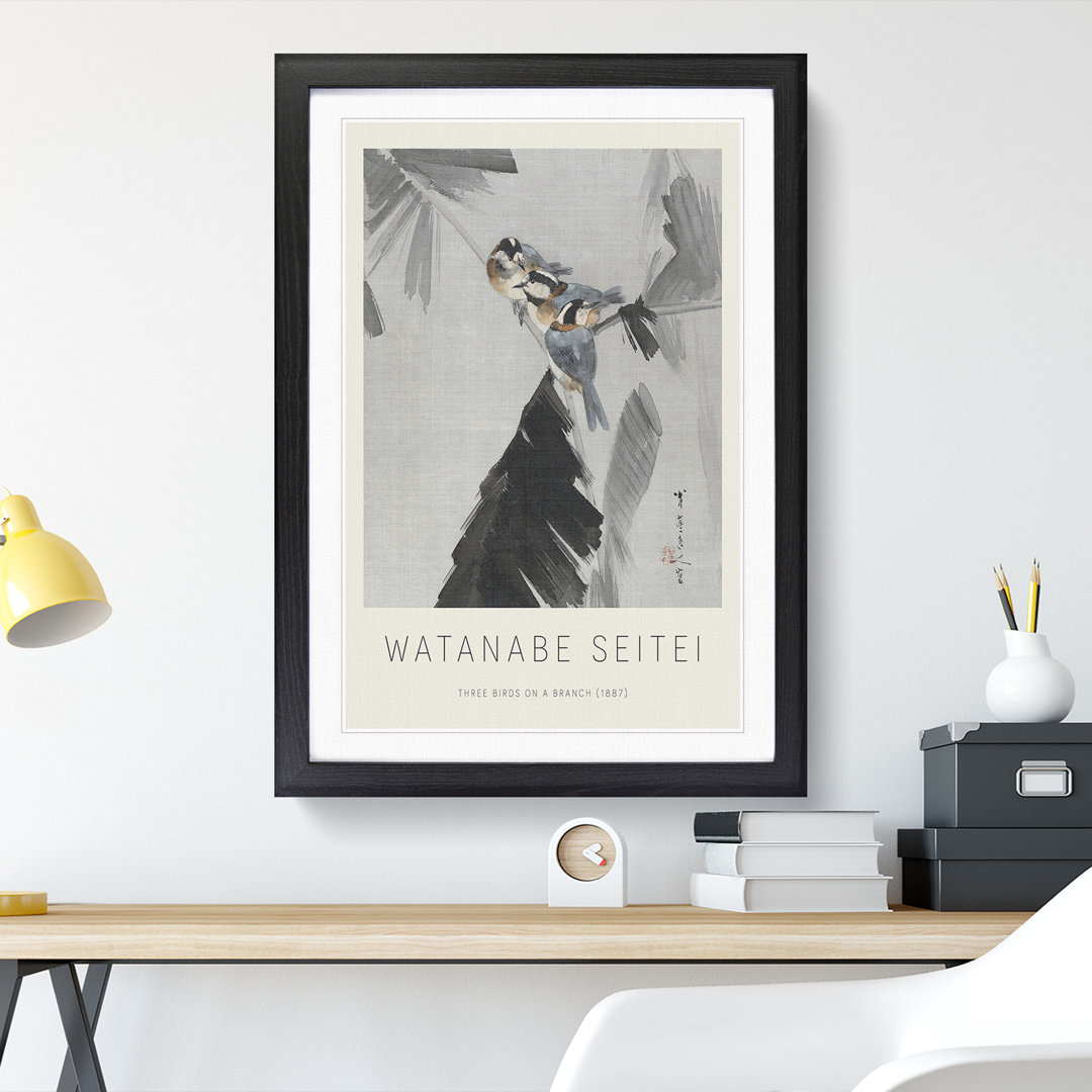 Three Birds on a Branch by Watanabe Seitei - Picture Frame Painting