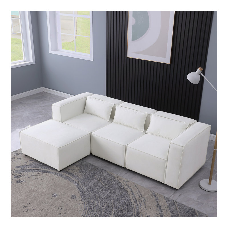 Canapé modulaire en chenille beige, simple et grand, l'assise et le dossier sont très doux. c'est aussi un