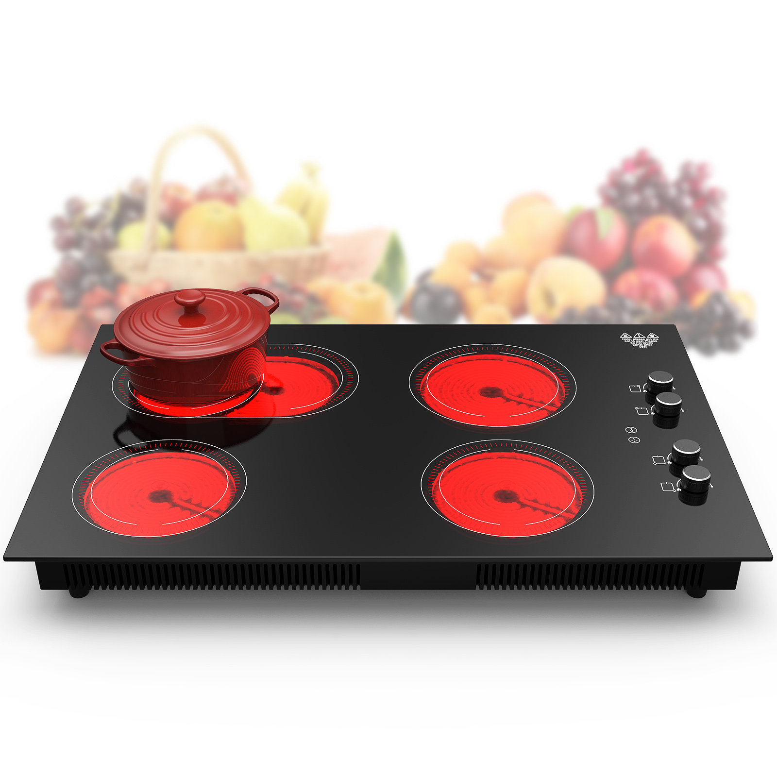  Electric Cooktop Ceramic Stove 4 Burners 30 inch Built-in Countertop  Burners Cooker Satin Glass in Black Touch Sensor Control,Timer,Child Safety  Lock,9 Power Levels,220-240V 7200W : Appliances