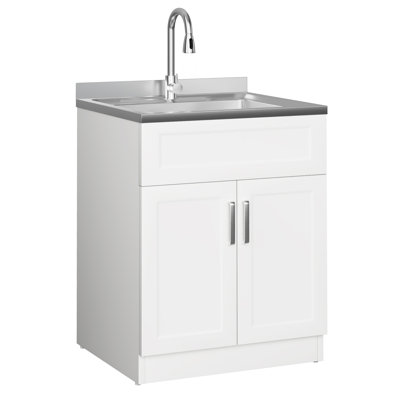 Évier à lessive avec armoire, évier utilitaire complet en acier inoxydable de 30 po avec robinet rétractable