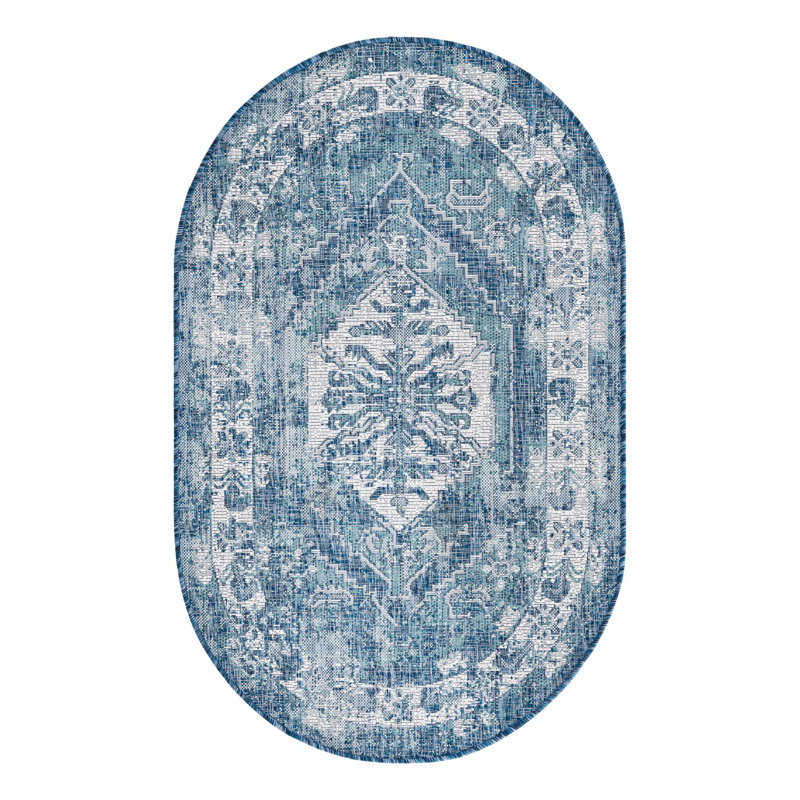 Tapis d'intérieur / extérieur bleu Susan, Ovale 3 pi 3 po x 5 pi 3 po