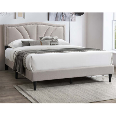 Modern Vintage Look 1Pc Queen Size Bed With Nailhead Trim Accents Headboard