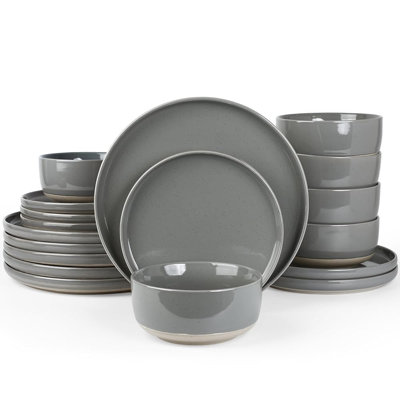 18 Pcs Stonewware Dinnerware Set, Dinner Plates, Salad Plates And Cereal Bowls For 6 Person