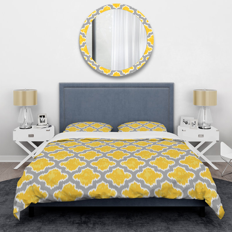 Grey/Yellow Microfiber Duvet Cover Set, King Duvet Cover + 2 King Shams