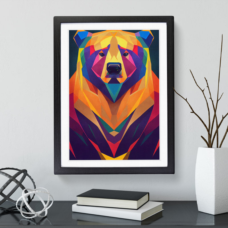 Geometric Bear No.7 Abstract - Single Picture Frame Print, Black, 64cm H x 46cm W x 2cm D