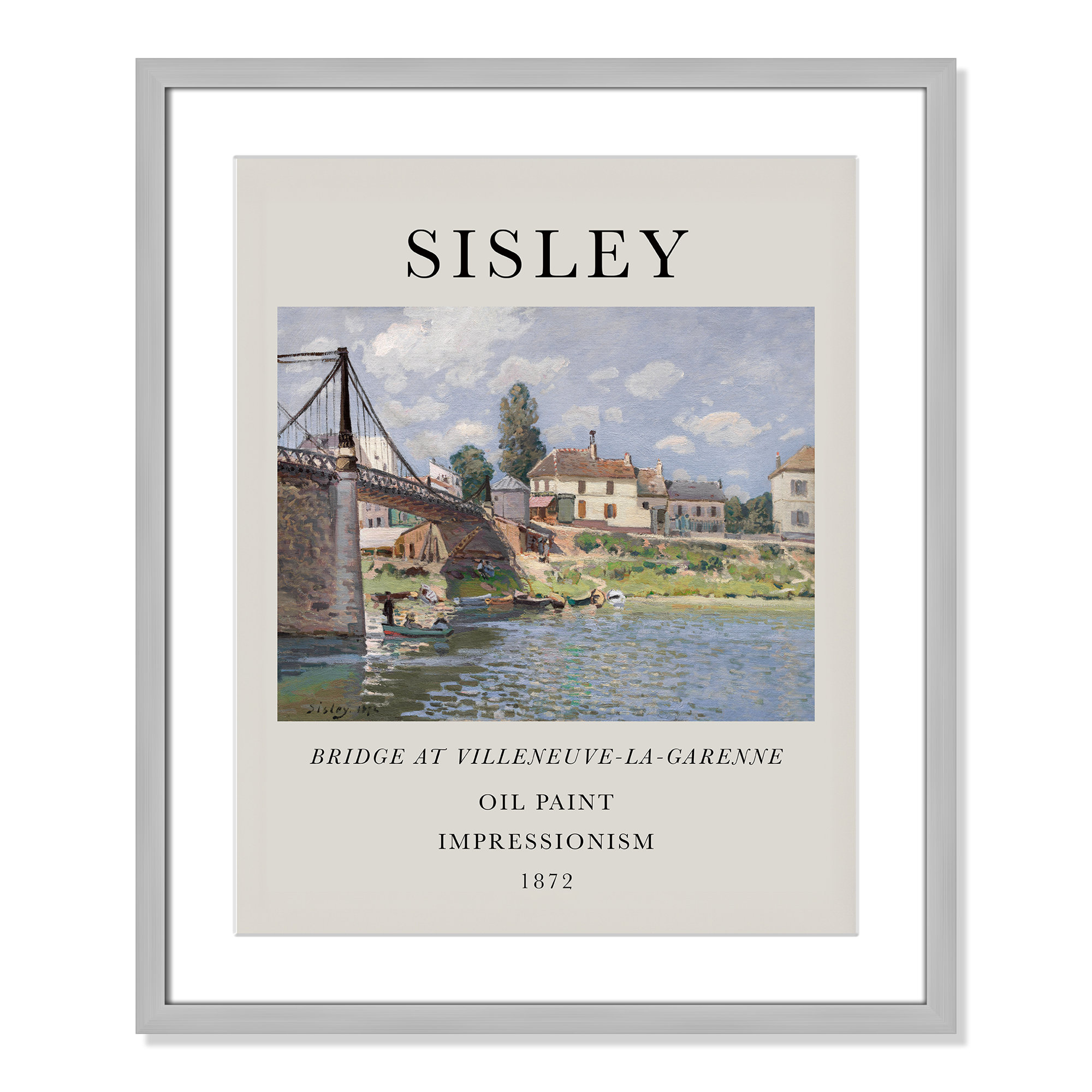 Old Masters Collection " The Bridge At Villeneuve " by Alfred Sisley, Silver Single Picture Frame, Yes