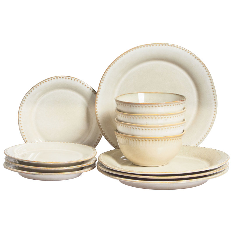 Set of 12 Dinnerware CHERVIL Stoneware Light, Beige