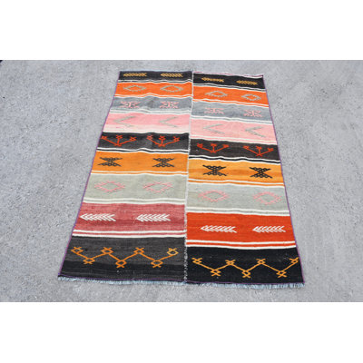 Authentic Turkish Kilim With Vintage Accent Available in Luscious Orange Wool Perfect for Bedroom Accentuation