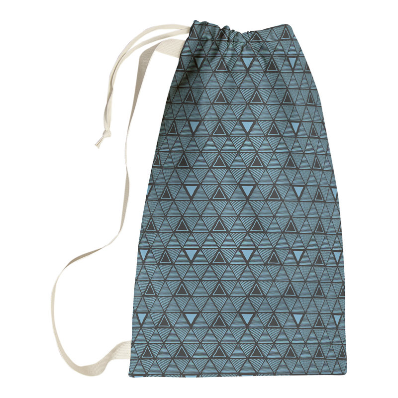 Sac à linge triangles dessinés à la main, H 36 po x l 28 po x P 1,5 po, Sarcelle / Noir
