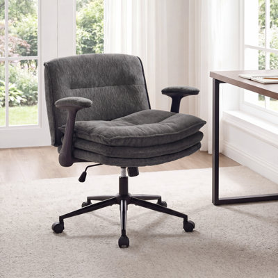 Chaise de bureau Wyrick à jambes croisées avec accoudoirs relevables, chaise de coiffeuse large et croisée, chaise de bureau pivotante ergonomique à roulettes pour bureau à domicile - Orange