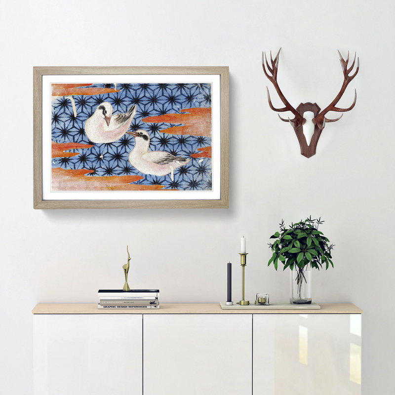 Two Seagulls by Katsushika Hokusai - Picture Frame Painting Print, 48cm H x 65cm W x 2cm D, Oak Framed