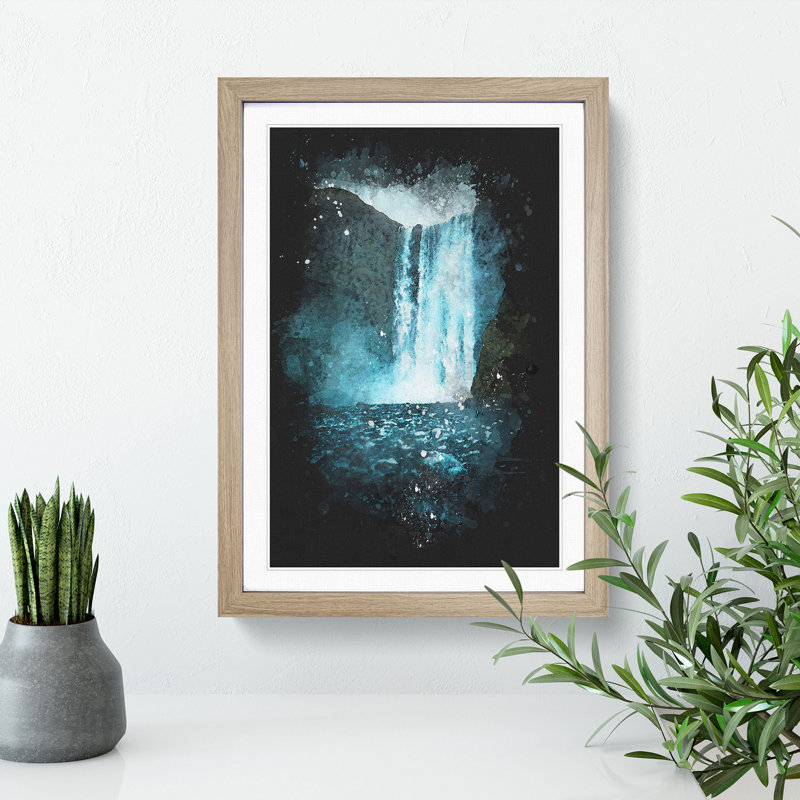 Waterfall Path in Iceland - Framed Print, 63cm H x 45cm W x 2cm D, Oak Framed