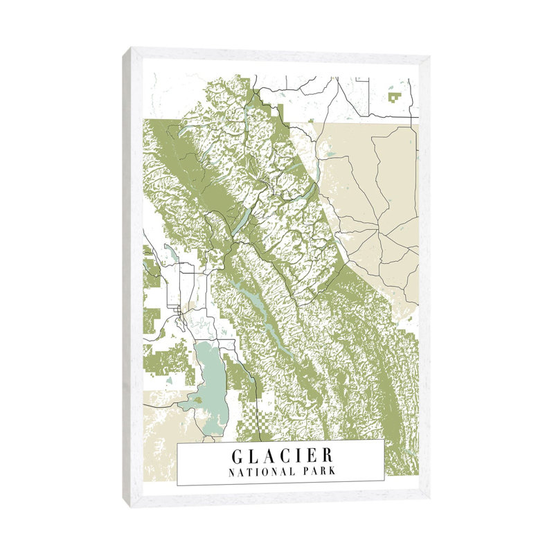 Glacier National Park Retro Street Map 1 Piece Wall Art on Canvas, 152.5 cm H x 101.5 cm W, White Floated Frame