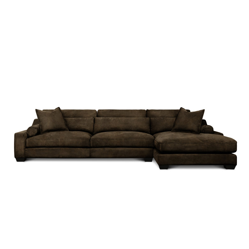Montecarlo Upholstered L-Shaped Sectional, Right Hand Facing, Walnut Coyote Genuine Leather