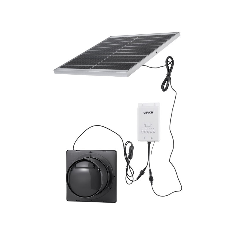 Solar Powered Exhaust Fan with Battery Storage, 20W Panel, 220 CFM Airflow for Greenhouse, Grow Tent, Chicken Coop