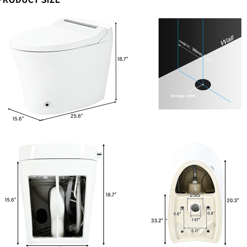 Toilette moderne en céramique avec siège chauffant à température réglable et capteur d'eau infrarouge à pied intelligent