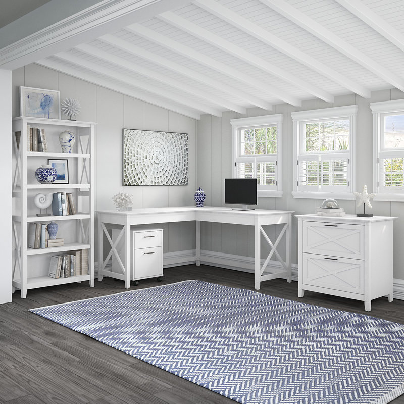 Ovia L-Shaped Computer Desk, Pure White Oak