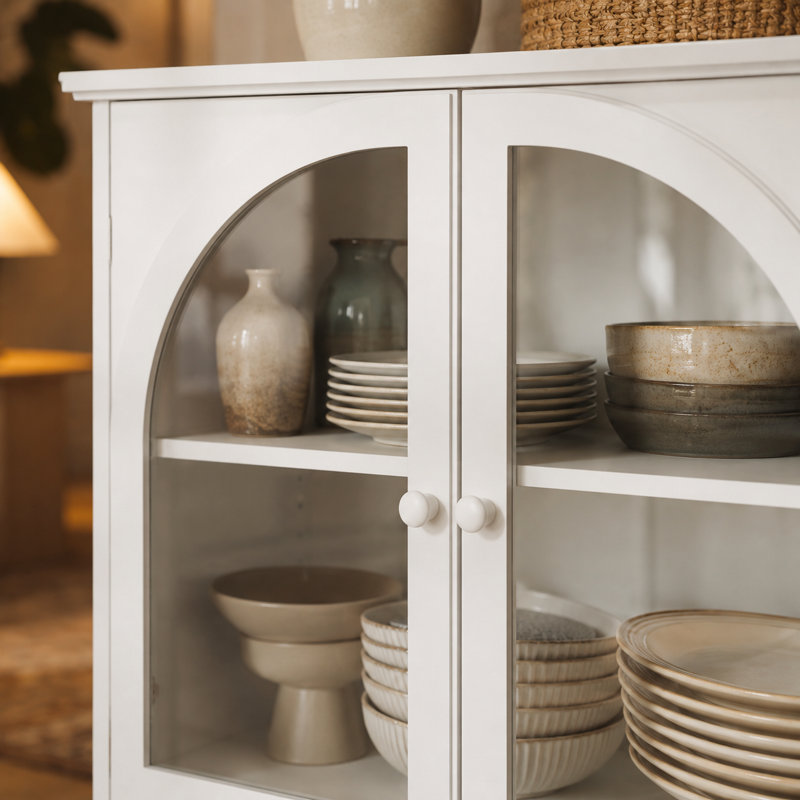 Buffet en verre arqué avec tiroirs Olmsted, Blanc