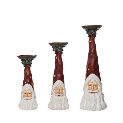 The Holiday Aisle® - Ensemble de 3 piliers de Noël en résine multicolores pour père Noël 18 po