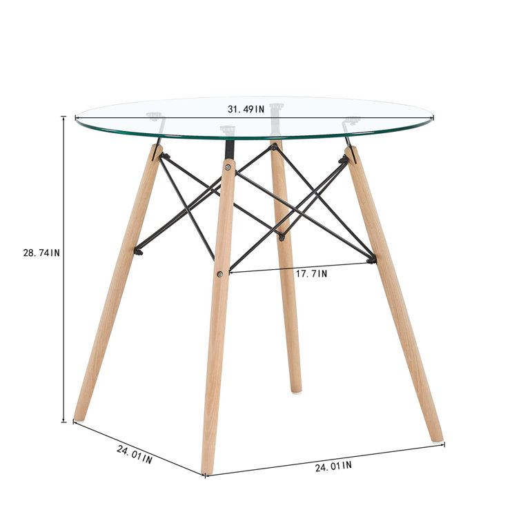 The Branch - Round Clear Glass Table with Wood Legs