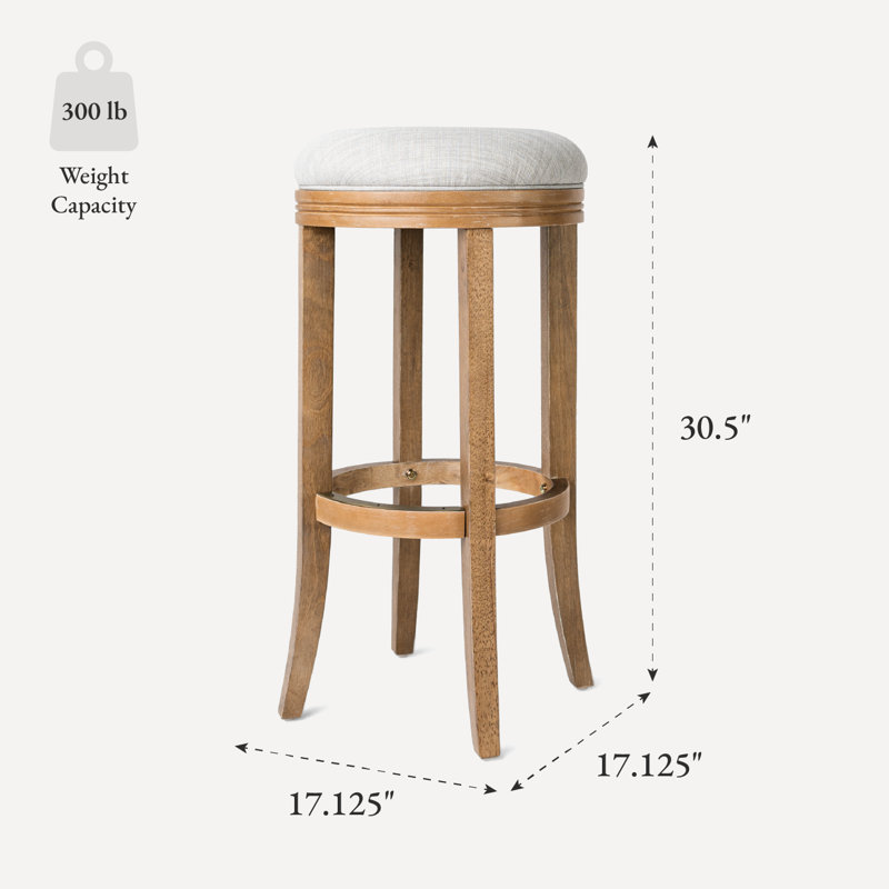 Maven Lane Eva Stool with Fabric Upholstery, Weathered Oak, Bar Stool (31" Seat Height)