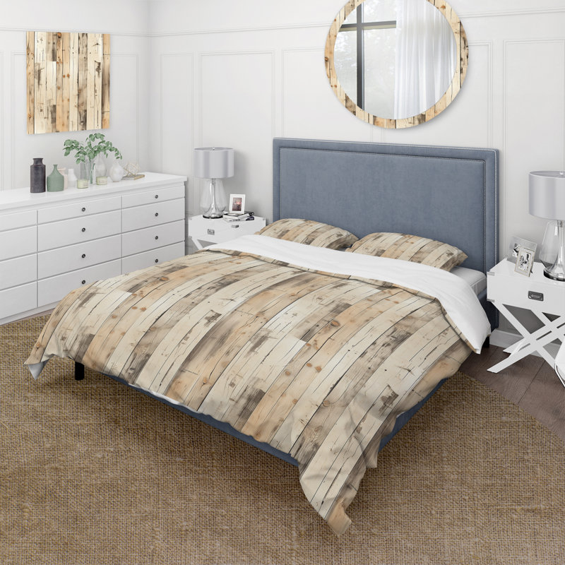 Beige Rustic Wooden Panels Countyhome Duvet Cover, King Duvet Cover + 2 King Shams