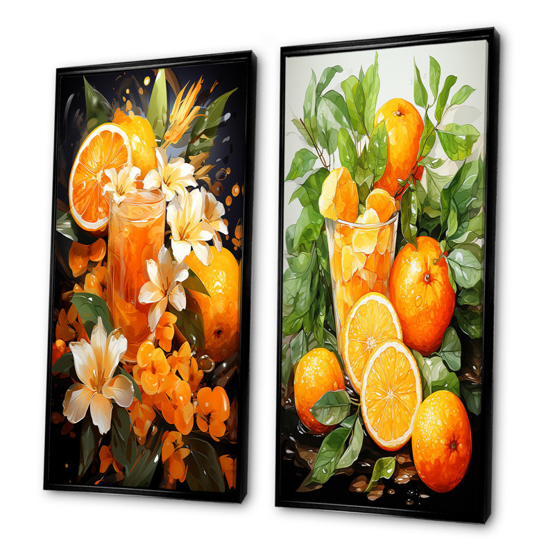 Tangerine cocktail orange vif coucher de soleil I - ensemble de 2 impressions sur toile cocktail, Cadre noir