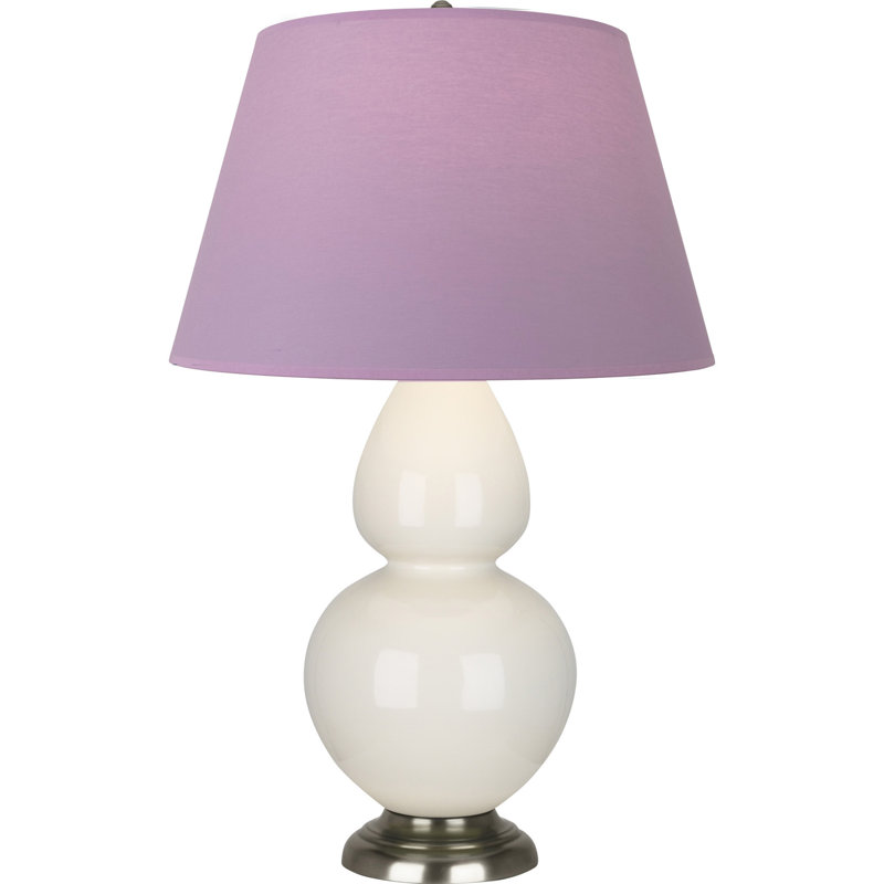 Lampe de table double gourde en céramique, Os verni / argent antique, Argent argent, Lavande / prune