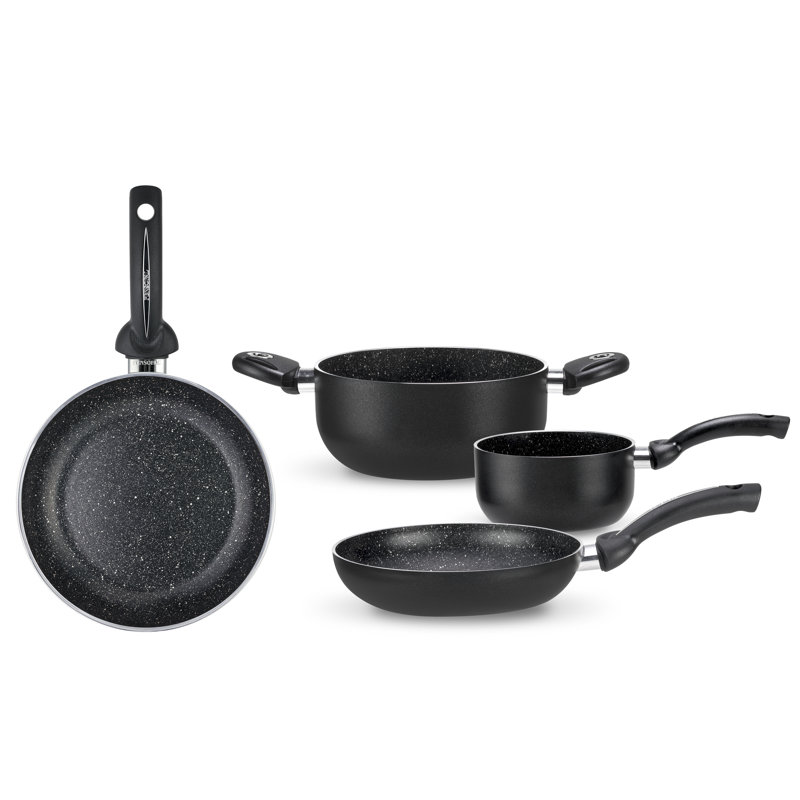 Biostone 4 - Piece Non-Stick Aluminum Cookware Set, Black