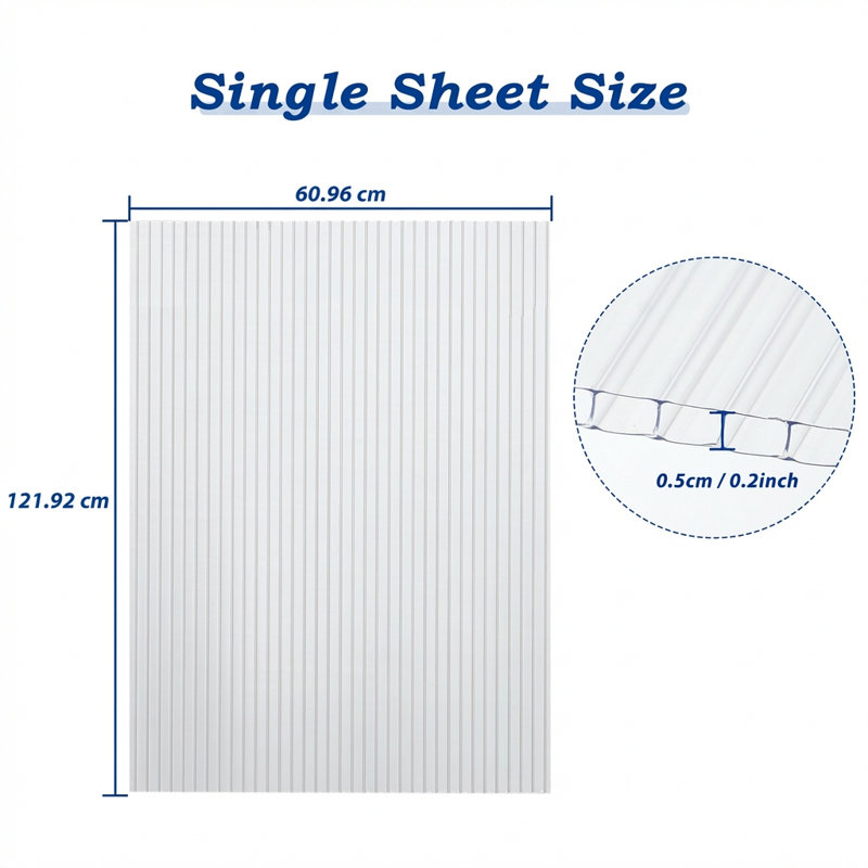 6Pcs Polycarbonate Panels, 0.5cm H x 122cm W x 61cm D