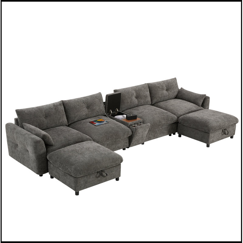 Canapé modulaire polyvalent avec rangement et chargeur USB pour se détendre, Gris