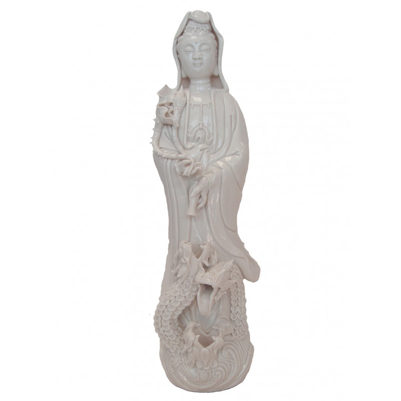 Sculpture debout Guan Yin Dragons, H 12 po x l 3 po x P 3 po