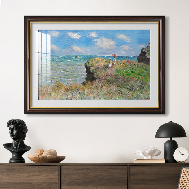 La Promenade des Falaises à Pourville, 1882 - Claude Monet - Reproduction encadrée sur mesure, Noyer doré