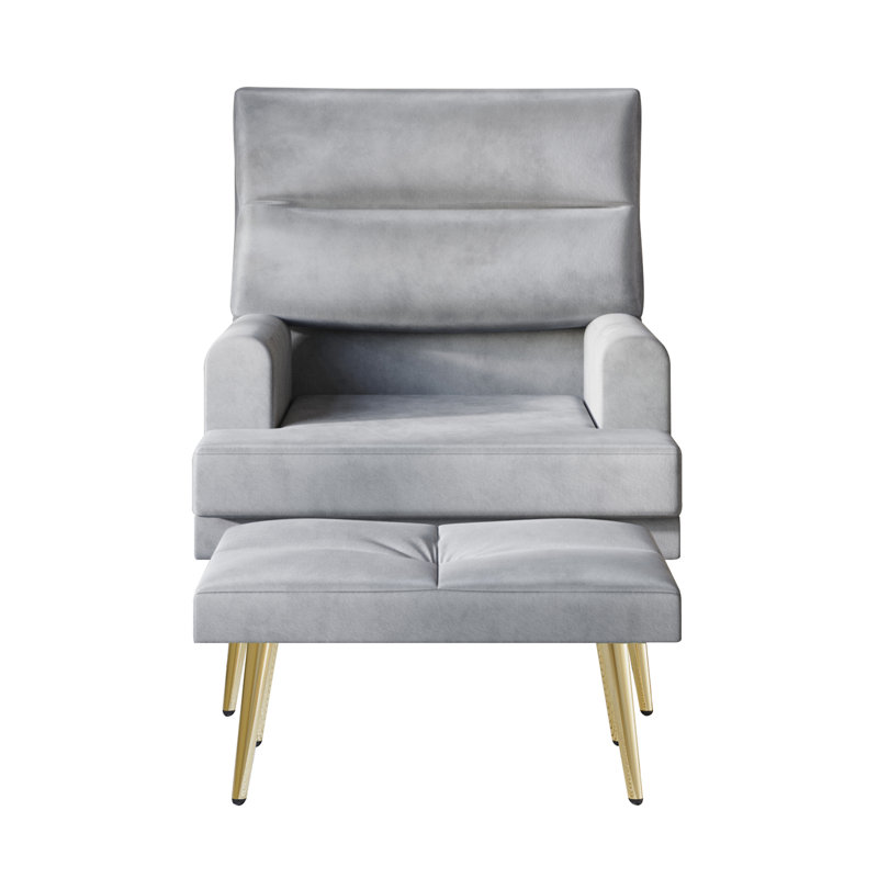 Laureat Upholstered Armchair and Ottoman, Silver Gray Velvet