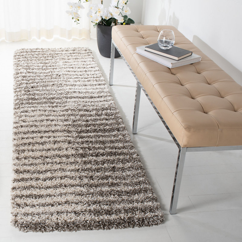 Tapis rayé brun / ivoire Audrianna, Tapis de couloir 2 pi 3 po x 8 pi