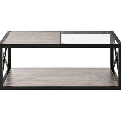 Industrial Coffee Table With Smooth Scratch - Surface, , X Frame Stability, 40.2" Deep Contemporary For Living Room And Bedroom, Glass, 15.01" Height