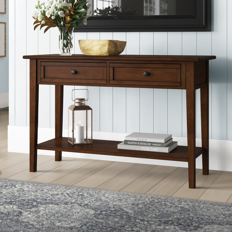 Eftim 2-drawer Solid Wood Sofa Console Table with Shelf