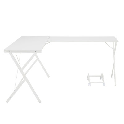 Space L-shape Desk In White With Metal Construction For Study Areas Craft Frame And Spacious Work Surface