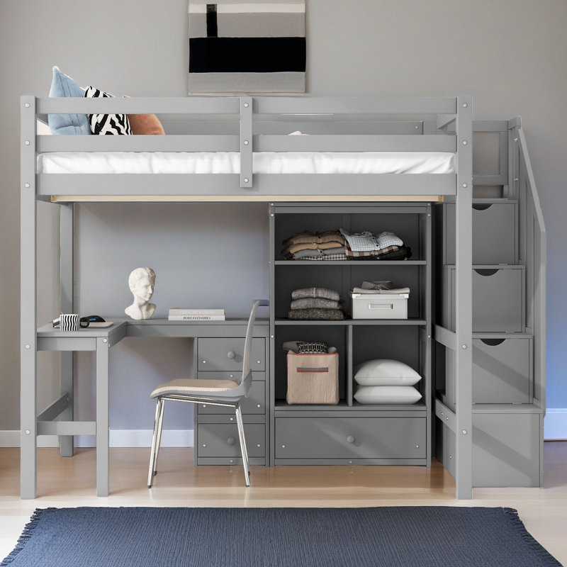 Full Size Loft Bed, Gray