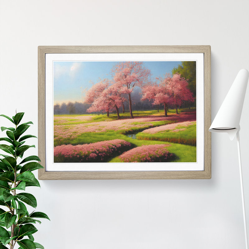 Spring Meadow Landscape - Framed Print, 25cm H x 34cm W x 2cm D, Oak