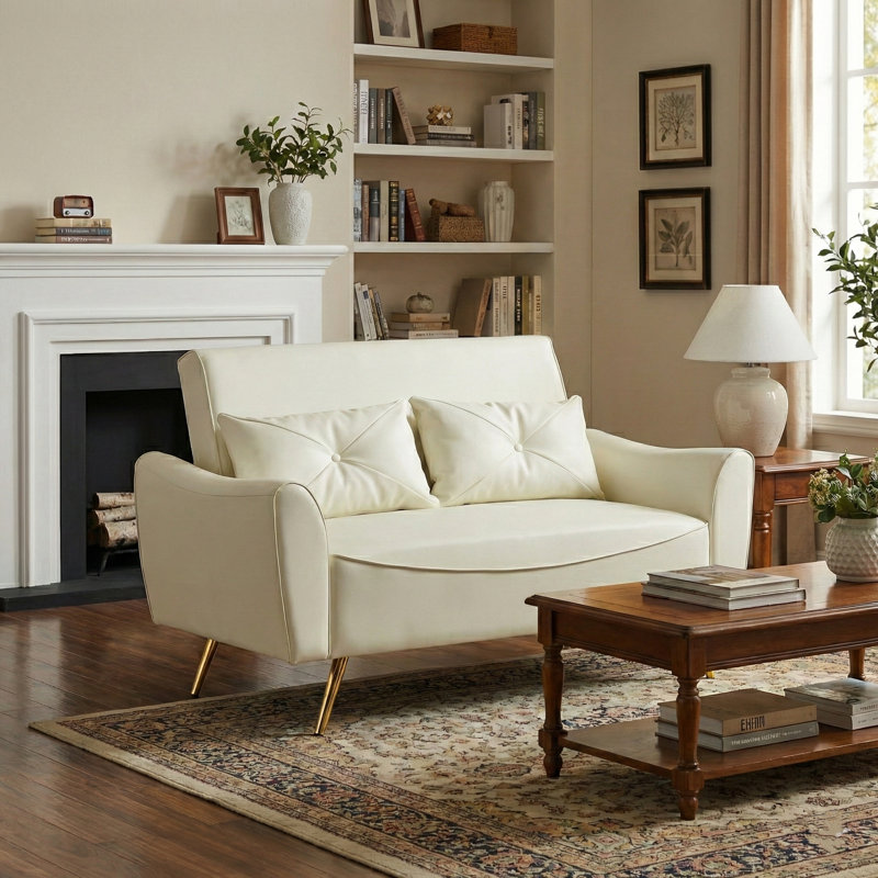 Canapé 47,6 pouces en similicuir, petit canapé en cuir pour petit espace, Beige