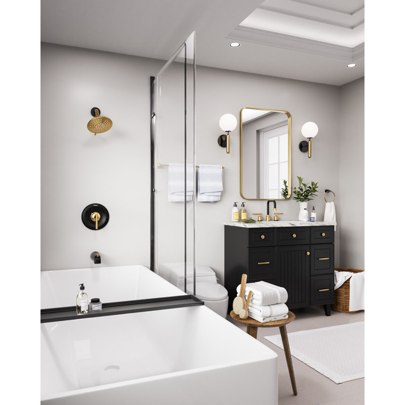 Robinet de baignoire et de douche avec valve brute, Noir mat / Or