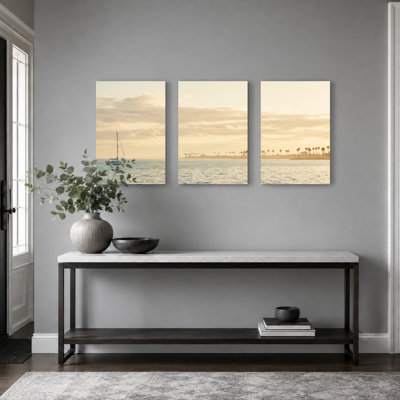 Ensemble de 3 toiles murales « Coucher de soleil sur voilier » pour salon, chambre et décoration intérieure