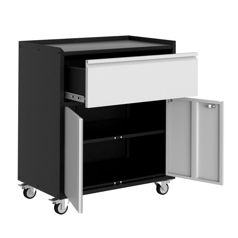 Armoire de rangement en métal avec roues, armoire à outils robuste avec tablette réglable et portes verrouillables, rangement en métal résistant à la rouille pour la maison, le bureau, l'atelier, le garage