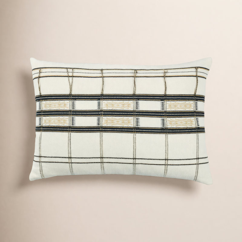 Taren Embroidered Cotton Reversible Pillow Cover, 100% Polyester, Plaid