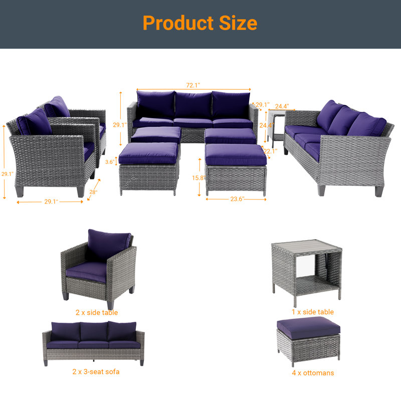 Asharee 8 - Person Patio Conversation Set with Cushions, Navy