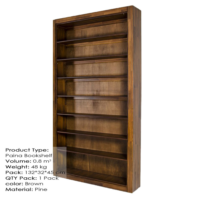 Bibliothèque standard en bois massif Garstang, (8 tablettes) H 87 po x l 51,18 po x P 12 po