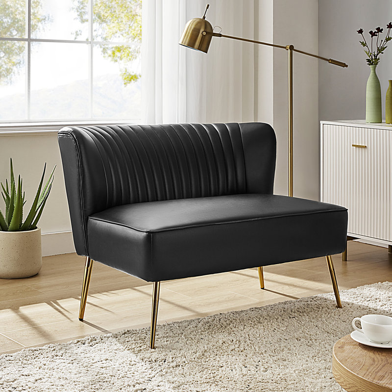 Causeuse moderne en similicuir sans accoudoirs Leona, Similicuir noir